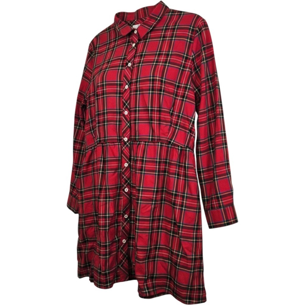 UNTUCKit For Her Cassie Dress 18 Red Tartan Plaid Button Front Shirt Dress 41728